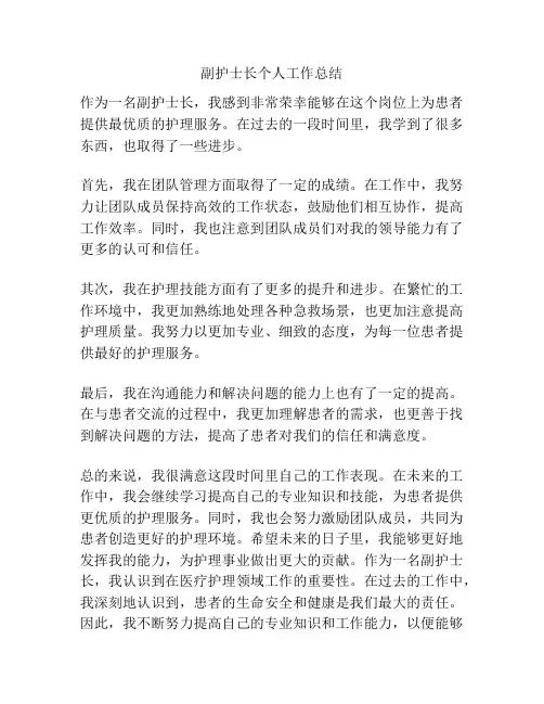 副护士长个人工作总结