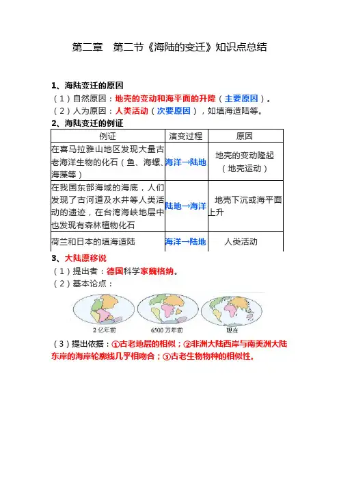 第二章  第二节《海陆变迁》知识点总结