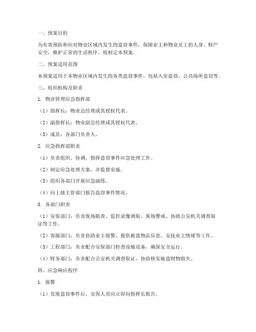 物业防盗突发事件应急预案