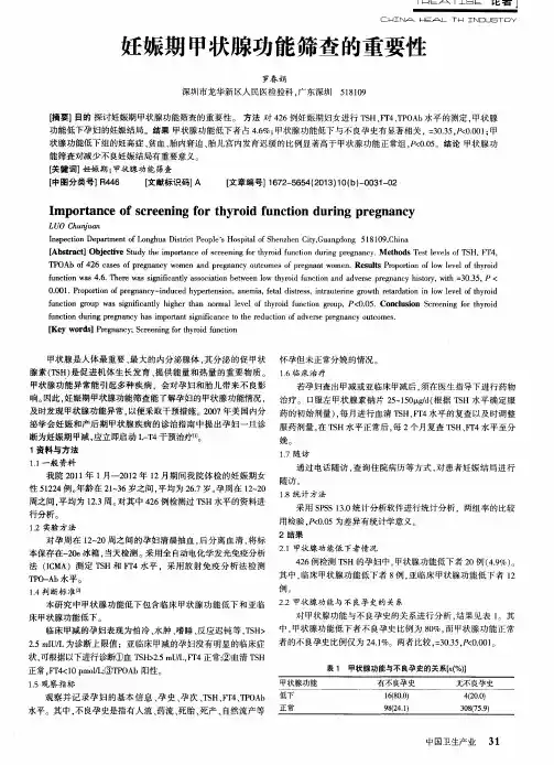 妊娠期甲状腺功能筛查的重要性