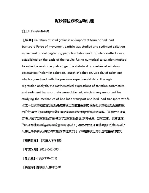泥沙颗粒跃移运动机理