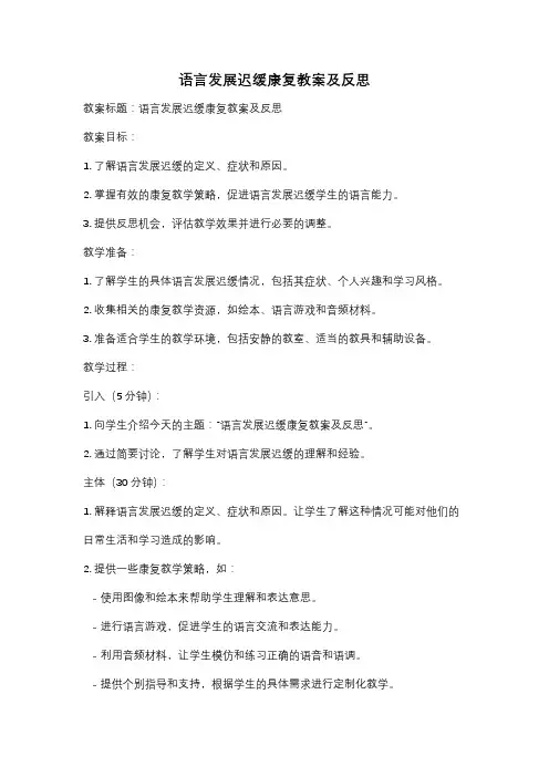 语言发展迟缓康复教案及反思