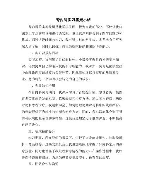 肾内科实习鉴定小结