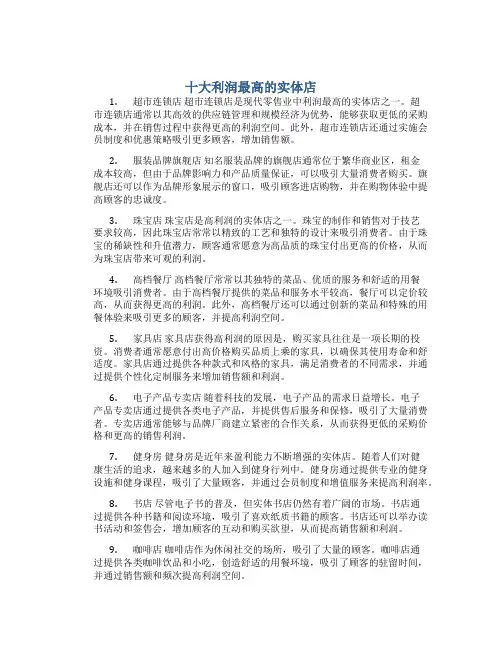 十大利润最高的实体店