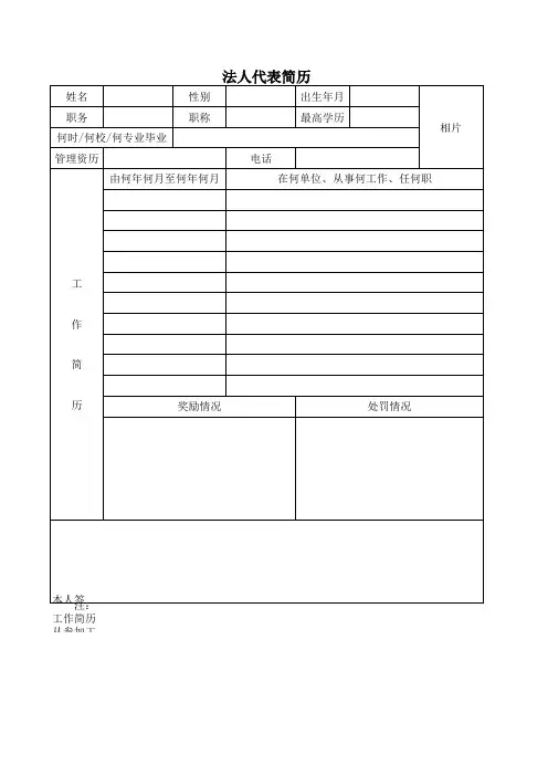 法人代表简历
