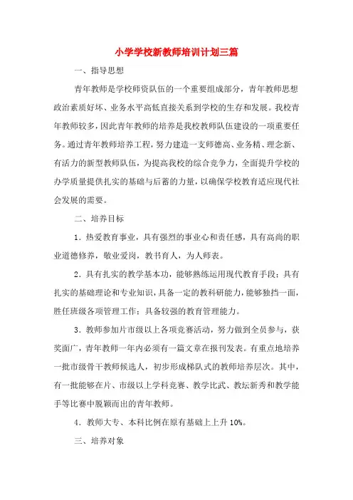 2020年小学学校新教师培训计划三篇