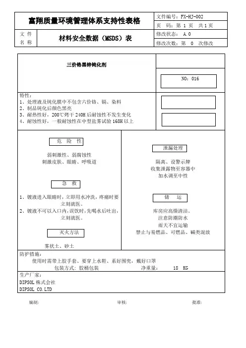 三价铬黑锌钝化剂 MSDS