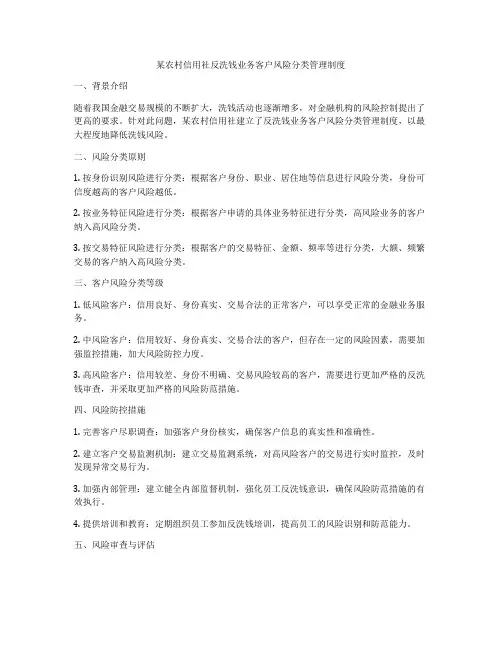 某农村信用社反洗钱业务客户风险分类管理制度