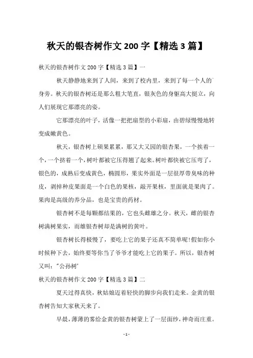 秋天的银杏树作文200字【3篇】