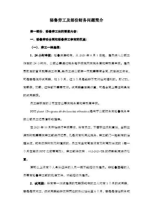 秘鲁劳工及部份财务问题简介