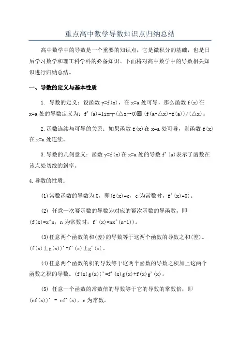 重点高中数学导数知识点归纳总结