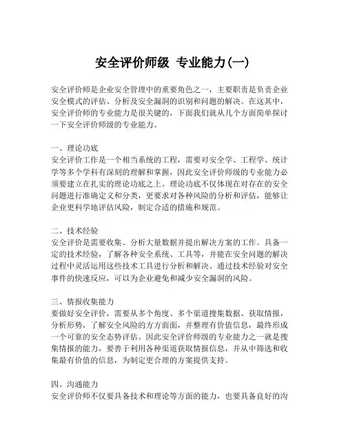 安全评价师级 专业能力(一)