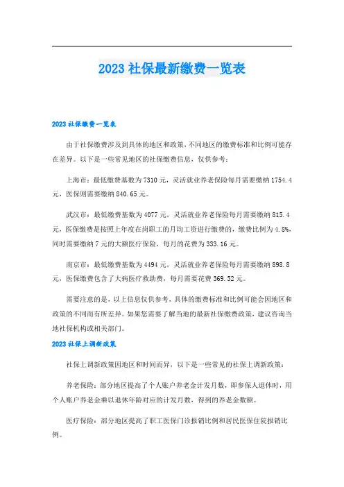 社保最新缴费一览表