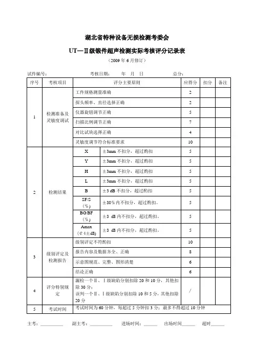 UT—Ⅱ级锻件超声检测实际考核评分记录表