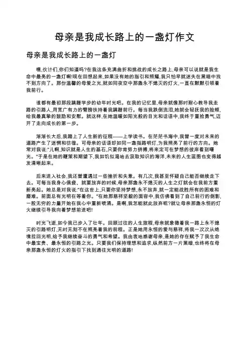 母亲是我成长路上的一盏灯作文