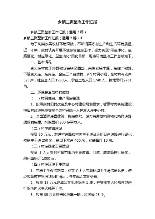 乡镇三资整治工作汇报