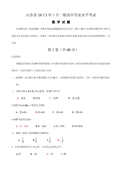 2023年山东高中学业水平考试试题数学