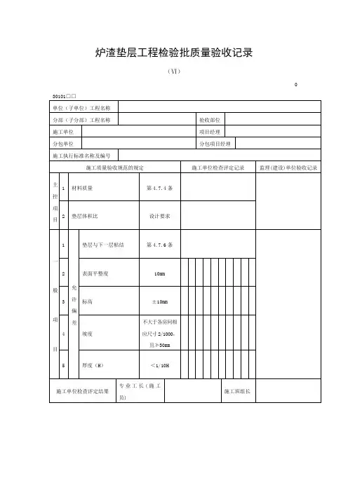 炉渣垫层工程检验批质量验收记录