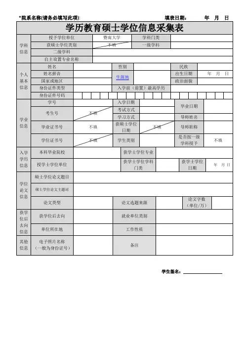 暨南大学学历教育硕士学位信息采集表