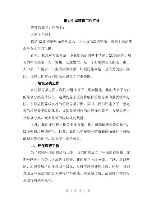 街办生态环保工作汇报