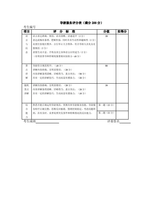 导游服务评分表