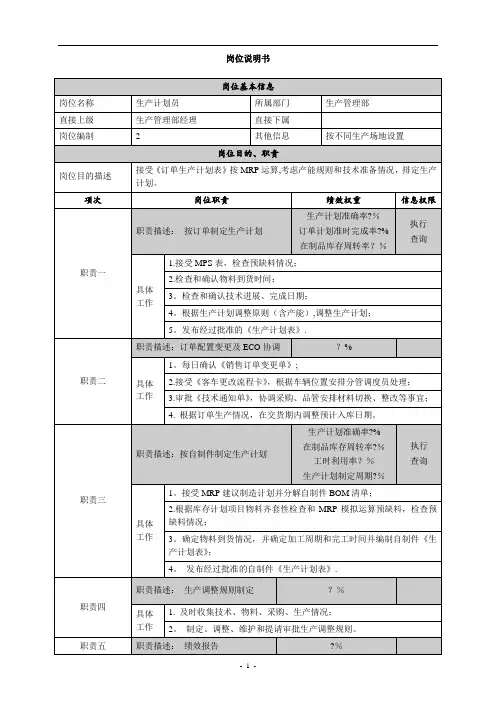 生管员岗位说明书