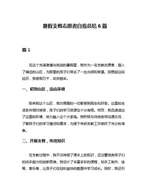 暑假支教志愿者自我总结6篇