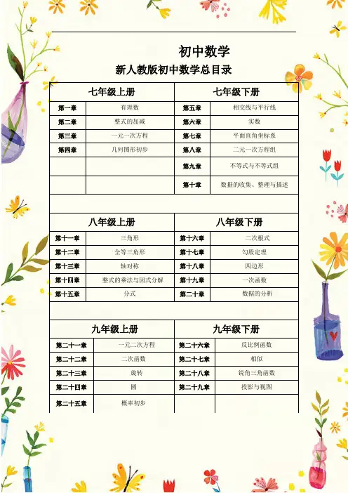 人教最新版初中三年数学目录及知识点总结及每章重难点