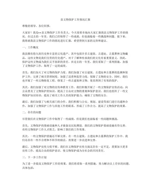 县文物保护工作情况汇报