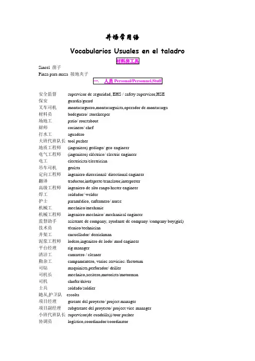 石油工程钻井作业西班牙语英语专业词汇大全