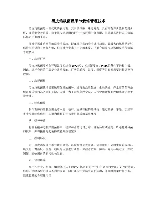 黑皮鸡枞菌反季节栽培管理技术