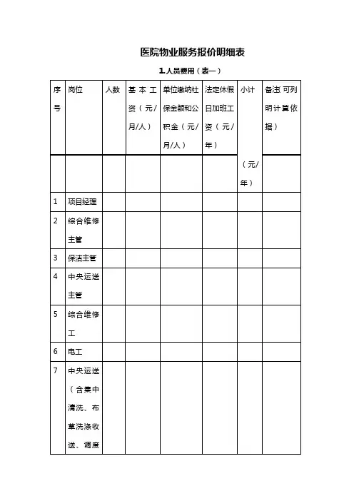 医院物业服务报价明细表