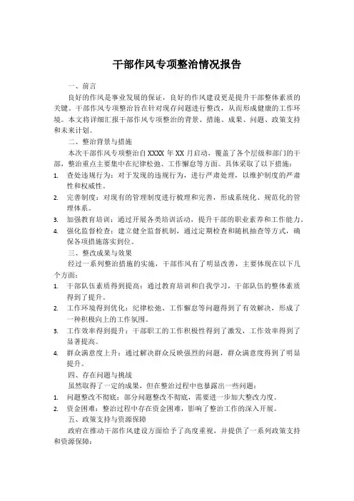 干部作风专项整治情况报告