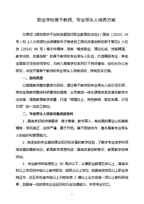 学校骨干教师、专业带头人培养方案(试行)