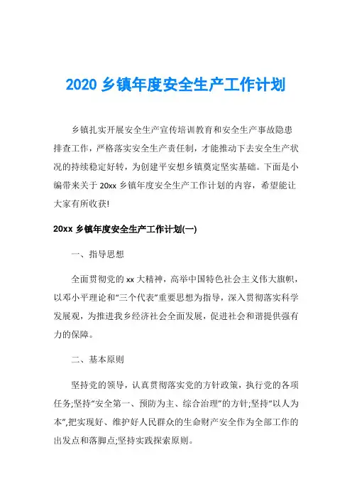 2020乡镇年度安全生产工作计划