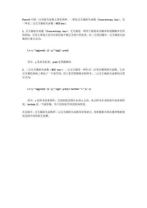 pytorch二分类损失函数