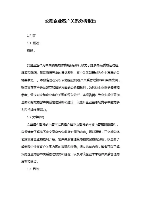 安踏企业客户关系分析报告