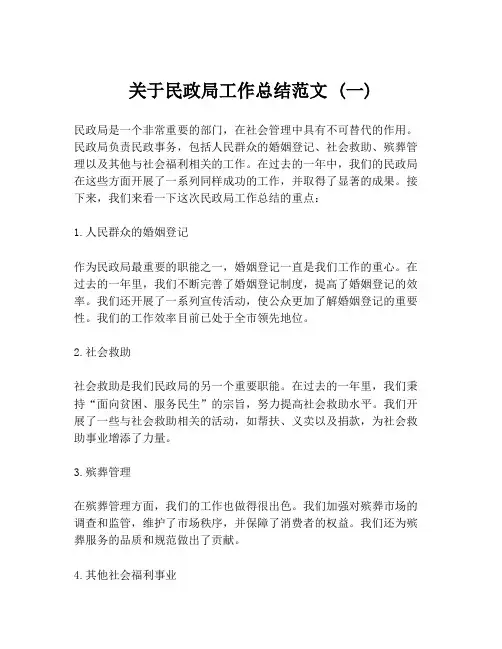 关于民政局工作总结范文 (一)