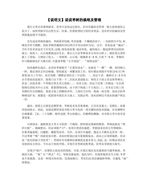 【说明文】说说枣树的栽培及管理