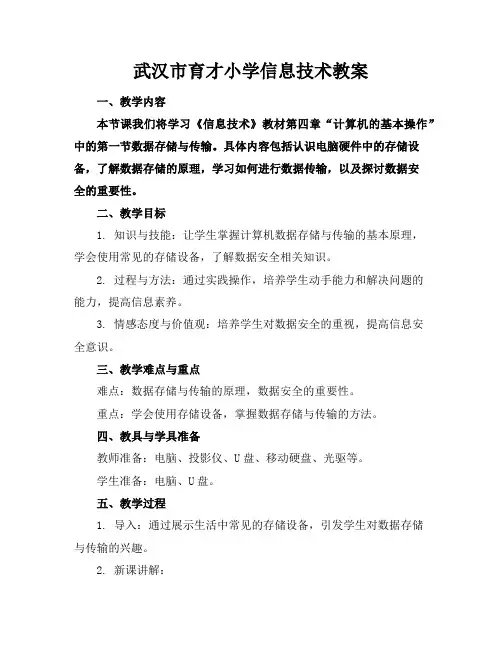 武汉市育才小学信息技术教案