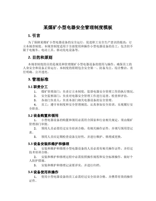 某煤矿小型电器安全管理制度模板