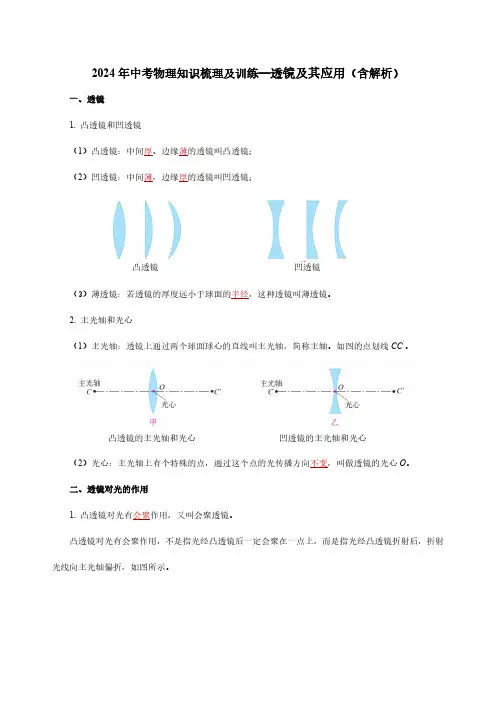 2024年中考物理知识梳理及训练—透镜及其应用(含解析)