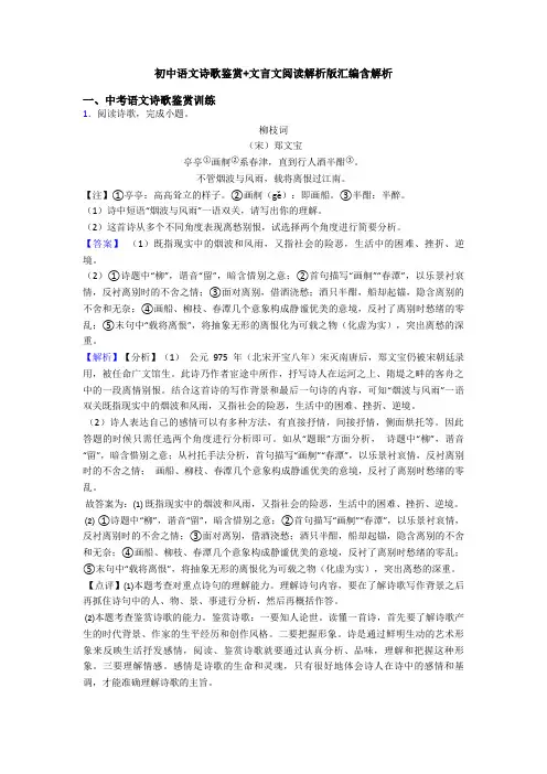 初中语文诗歌鉴赏+文言文阅读解析版汇编含解析