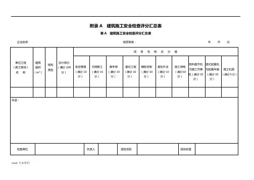 《建筑施工安全检查标准》(JGJ59-2011)检查评分表