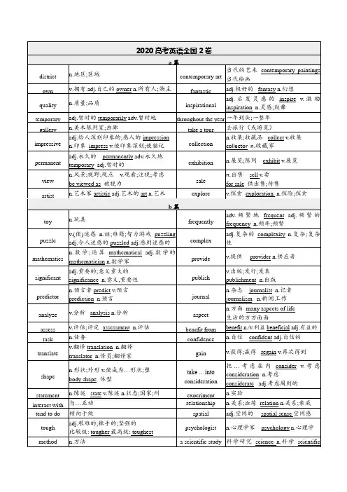 专题01 2020年全国2卷-近年全国卷高考英语高频词精选