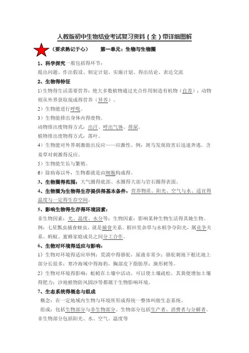 人教版初中生物结业考试复习(全)带详细图解