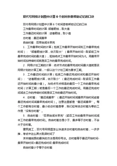 双代号网络计划图中计算6个时间参数帮助记忆的口诀