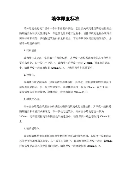墙体厚度标准