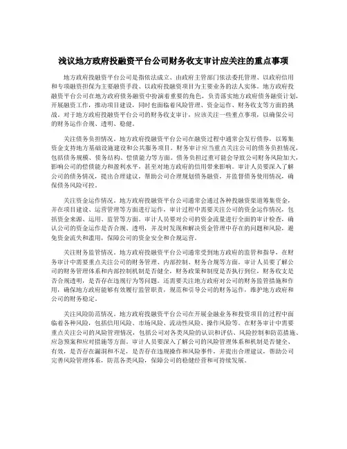浅议地方政府投融资平台公司财务收支审计应关注的重点事项