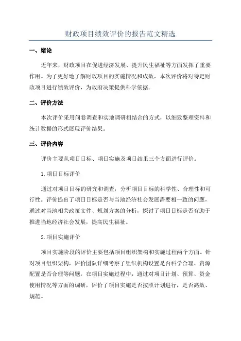 财政项目绩效评价的报告范文精选